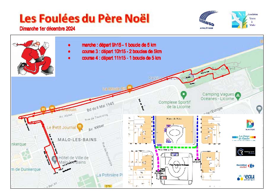 Plan 2 des Foulées du Père Noël Dunkerque - Malo 2024